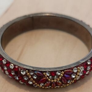 Red Crystal Floral Bangle Bracelet - Women Jewelry